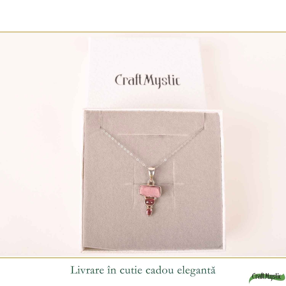 Colier Argint 925 cu Triplu Turmalina Roz – Iubire si Echilibru Emotional
