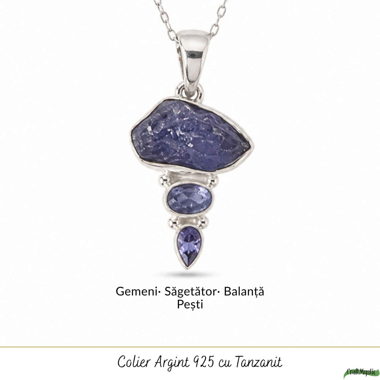 Colier Argint 925 cu Triplu Tanzanit – Claritate, Intuitie si Echilibru Interior