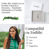 Colier Argint 925 cu Peridot Natural si Zirconiu - Pandantiv Ghirlanda cu Fundita, Simbol al Armoniei si Prosperitatii