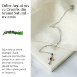 Colier Argint 925 cu Granat Natural in Forma de Cruce - Energie, Pasiune si Protectie Divina