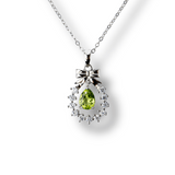 Colier Argint 925 cu Peridot Natural si Zirconiu - Pandantiv Ghirlanda cu Fundita, Simbol al Armoniei si Prosperitatii