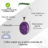 Colier Argint 925 cu Charoite Ovala - Transformare Spirituala si Curaj Interior