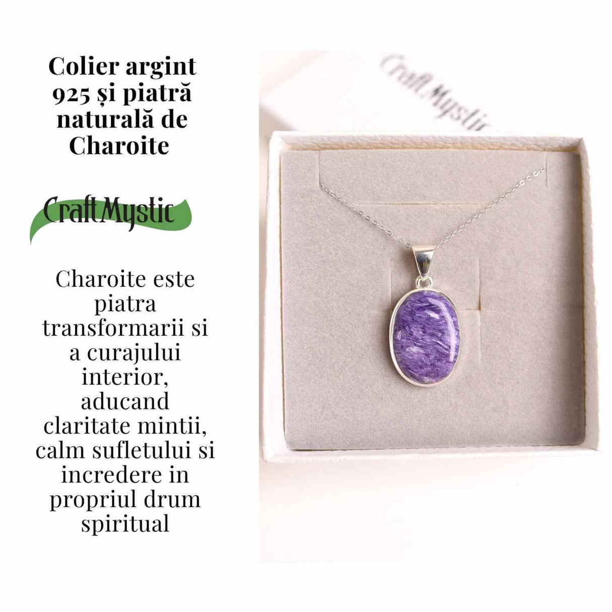 Colier Argint 925 cu Charoite Ovala - Transformare Spirituala si Curaj Interior