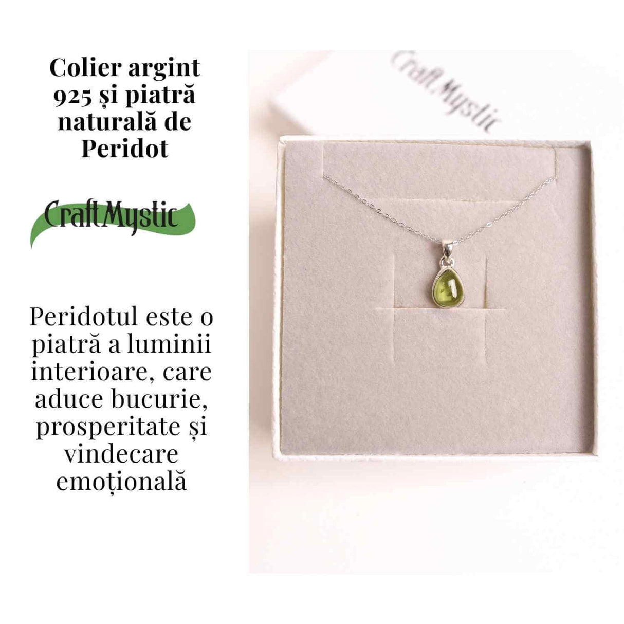 Colier Argint 925 cu Peridot Natural in Forma de Lacrima - Lumina, Vindecare si Armonie Interioara