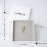 Colier Argint 925 cu Crucifix din Peridot Natural si Zirconiu - Simbol al Prosperitatii, Vitalitatii si Armoniei Interioare