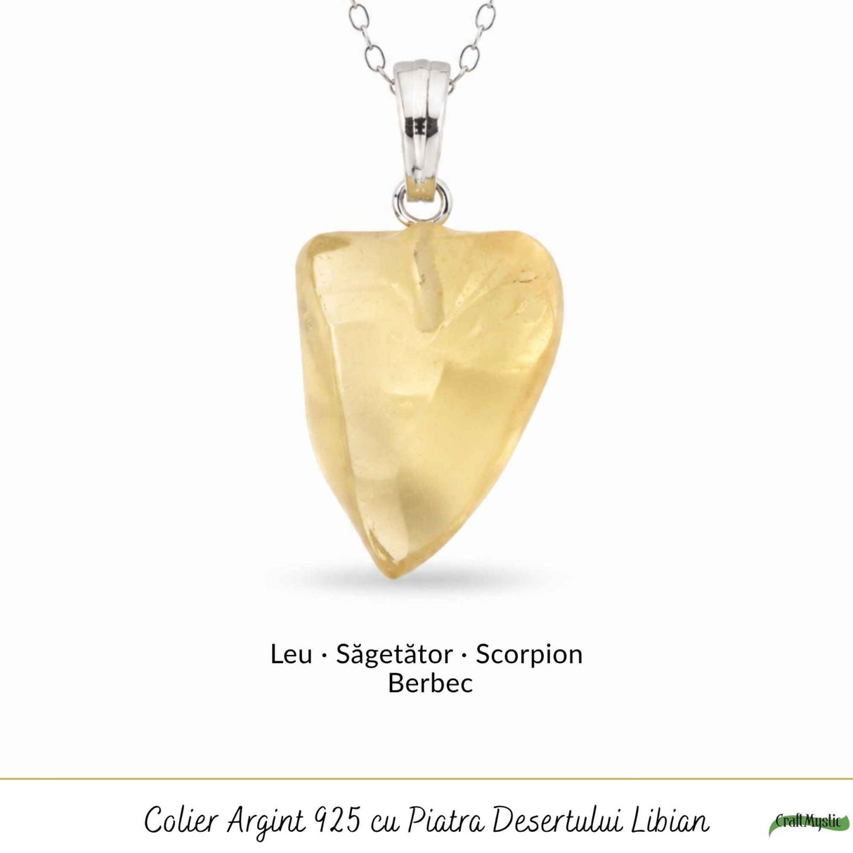 Colier Argint 925 cu Piatra Desertului Libian Brut – Claritate si Protectie Energetica