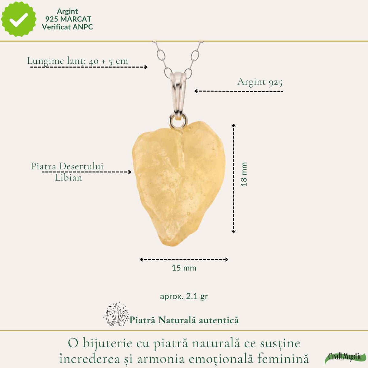 Colier Argint 925 cu Piatra Desertului Libian – Protectie si Claritate