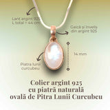 Colier argint 925 cu piatra Lunii Curcubeu ovala, protectie si echilibru