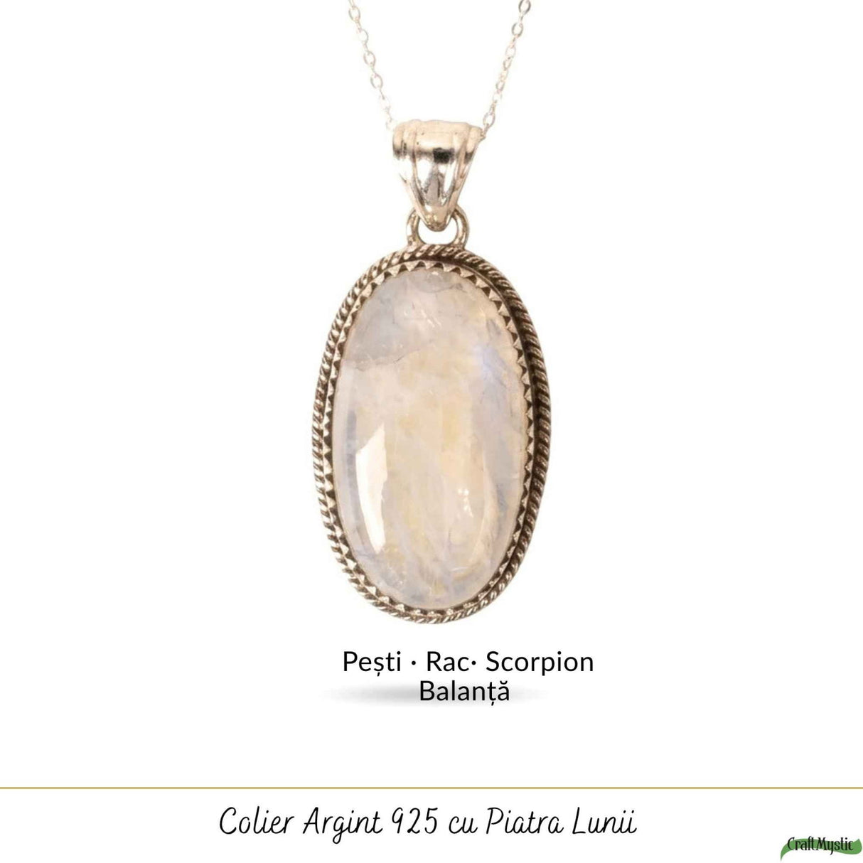 Colier Argint 925 cu Piatra Lunii Oval Mare – Echilibru si Intuitie Profunda