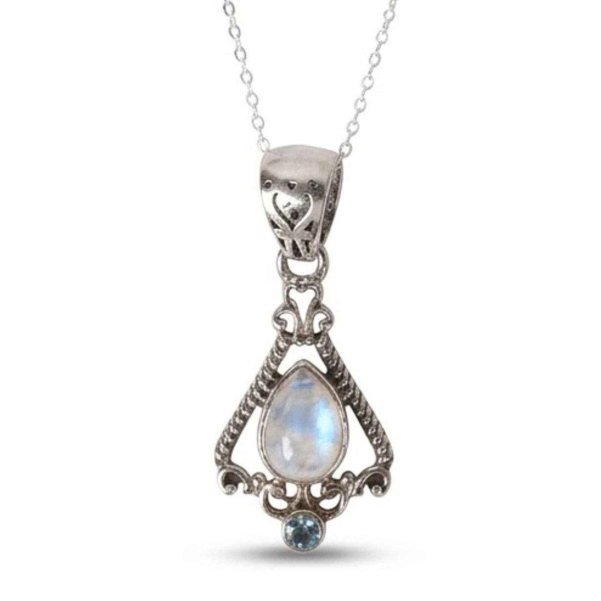 Colier Argint 925 Floare cu Piatra Lunii si Topaz Albastru – Echilibru si Claritate