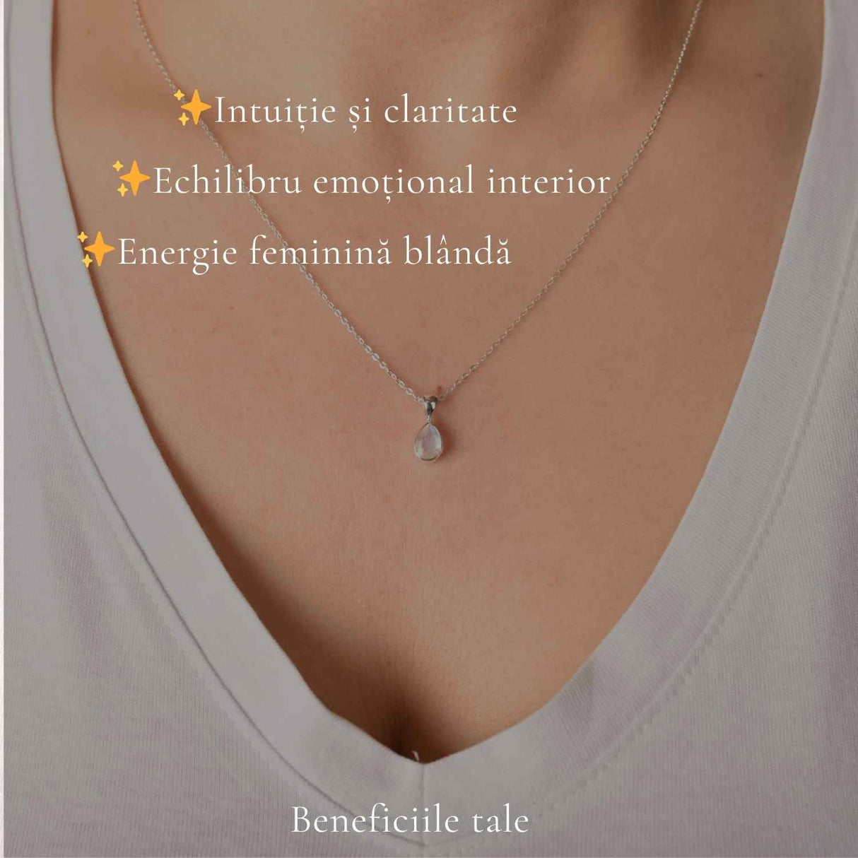 Colier Argint 925 cu Piatra Lunii Lacrima fatetat– Delicatete si Intuitie Feminina