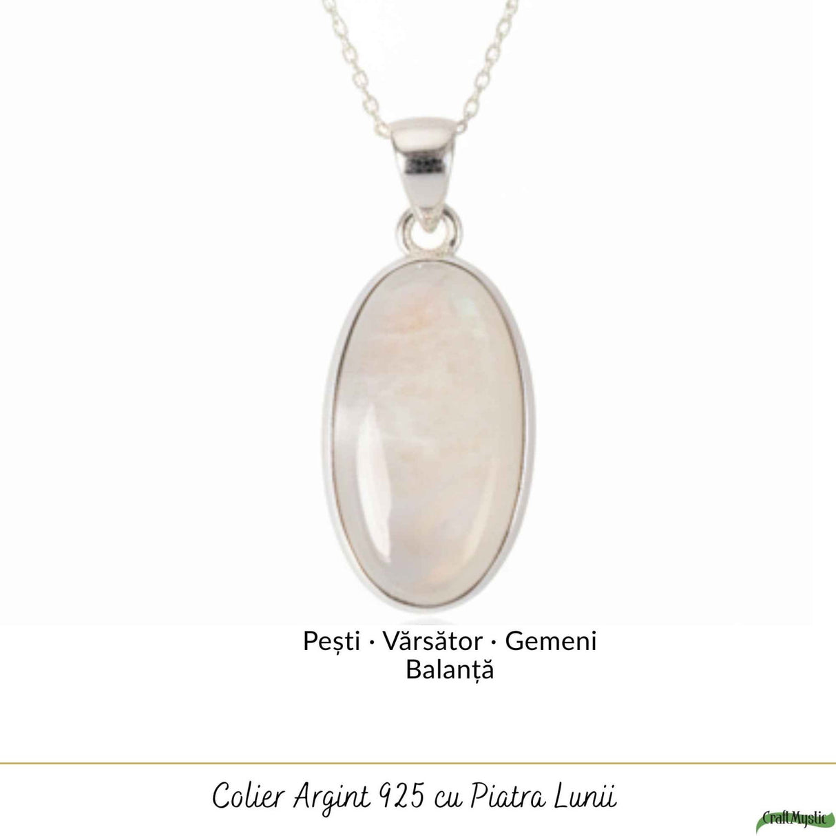 Colier Argint 925 cu Piatra Lunii Ovala – Intuitie si Echilibru Interior