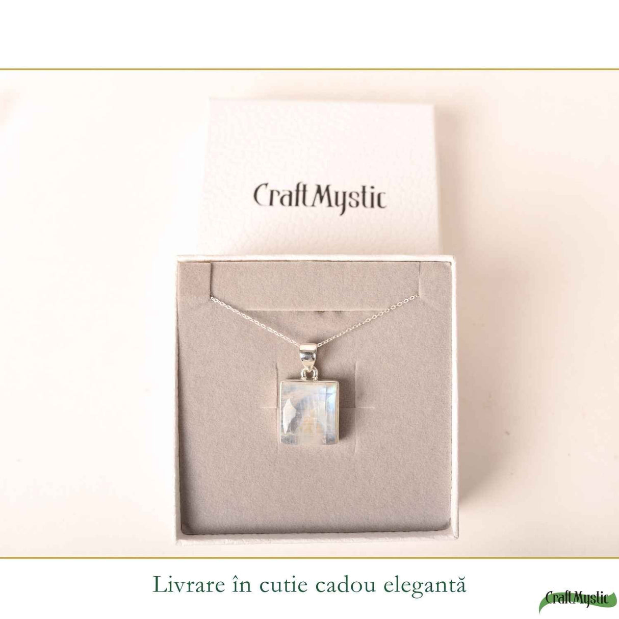 Colier Argint 925 cu Piatra Lunii Patrat – Echilibru si Intuitie Naturala