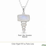Colier Argint 925 cu Tripla Piatra Lunii – Intuitie si Echilibru Emotional