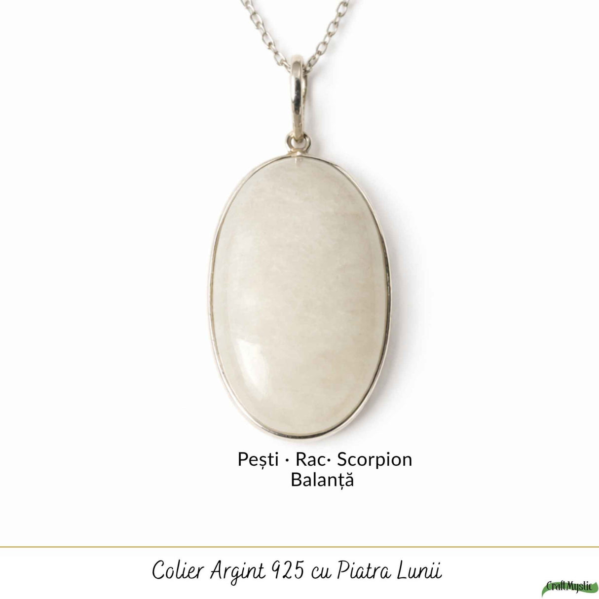 Colier argint 925 piatra lunii oval – intuitie si echilibru interior