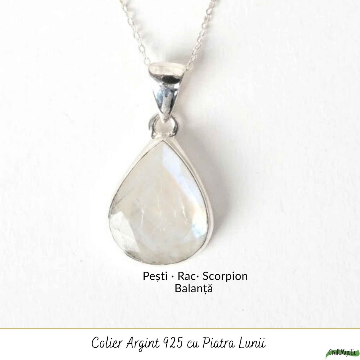 Colier Argint 925 cu Piatra Lunii Lacrima – Intuitie si Echilibru Feminin