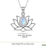 Colier Argint 925 cu Piatra Lunii Floare de Lotus – Renastere si Echilibru Interior