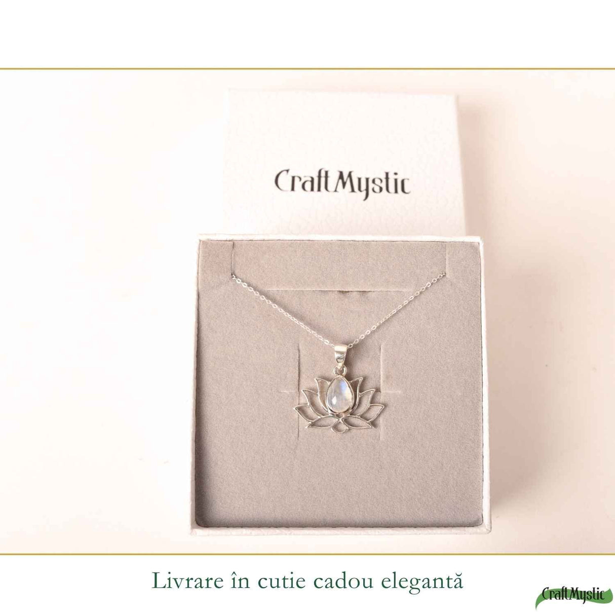 Colier Argint 925 cu Piatra Lunii Floare de Lotus – Renastere si Echilibru Interior