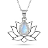 Colier Argint 925 cu Piatra Lunii Floare de Lotus – Renastere si Echilibru Interior