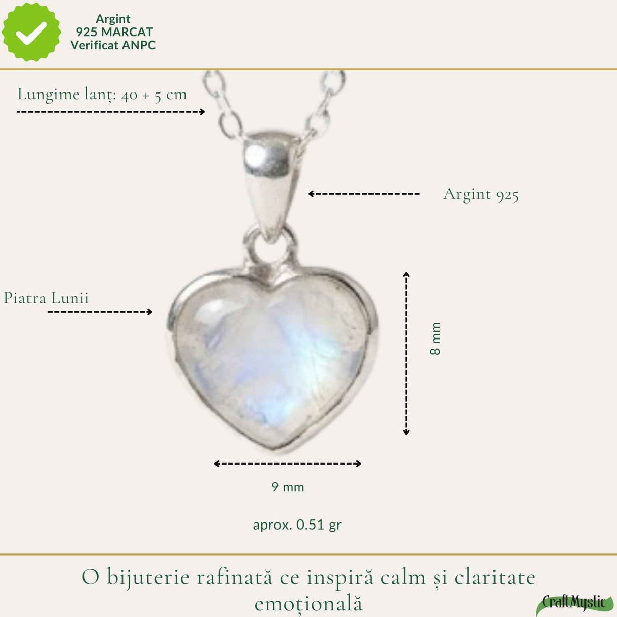 Colier Argint 925 cu Piatra Lunii Inima – Iubire si Echilibru Emotional