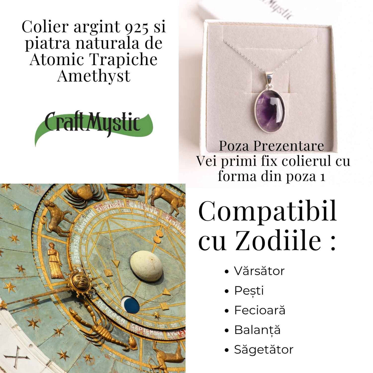 Colier argint 925 cu piatra naturala Atomic Trapiche Amethyst triunghiular - Protectie si Claritate Spirituala