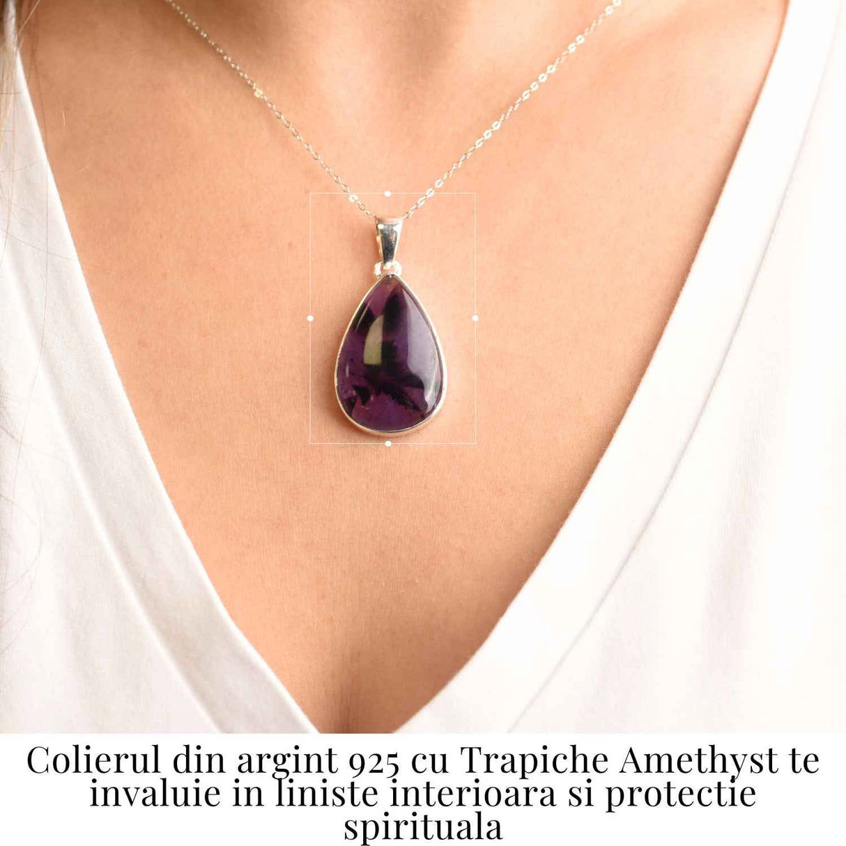 Colier argint 925 cu piatra naturala Atomic Trapiche Amethyst in forma de lacrima - Purtator al Luminilor Spirituale