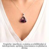 Colier argint 925 cu piatra naturala Atomic Trapiche Amethyst triunghiular - Protectie si Claritate Spirituala