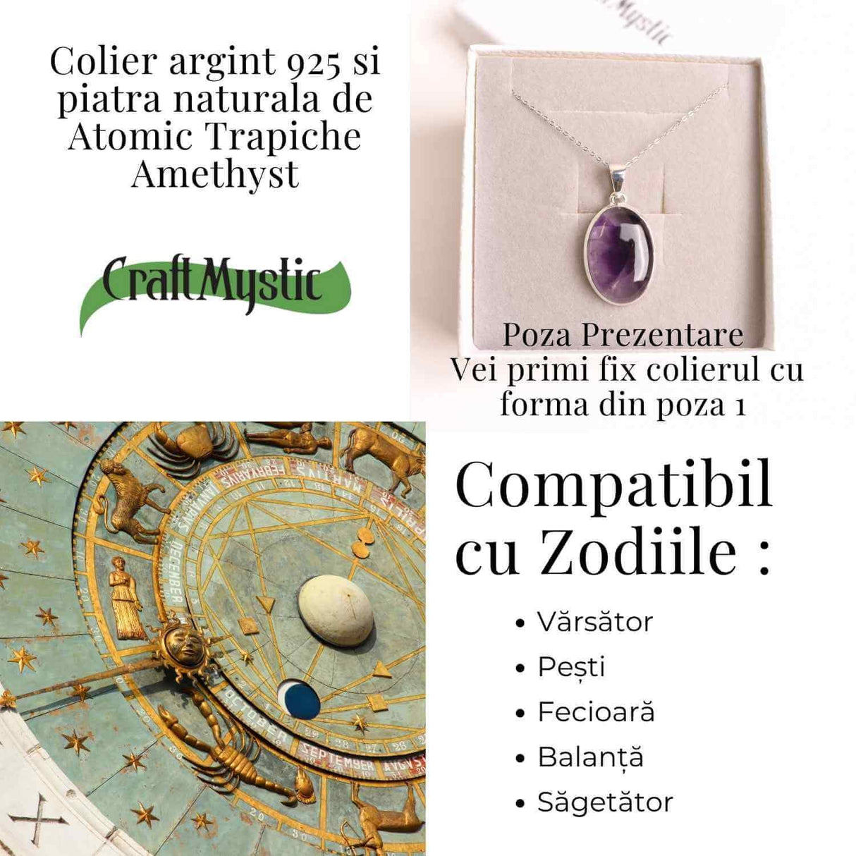Colier argint 925 cu piatra naturala Atomic Trapiche Amethyst forma marquise - Intuitie si Protectie Spirituala