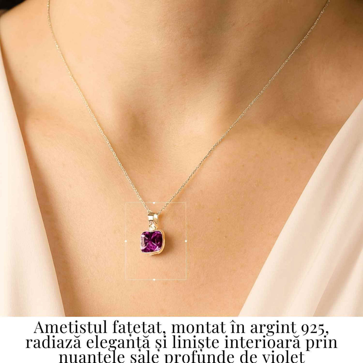 Colier Argint 925 cu Ametist Fatetat - Claritate, Protectie si Liniste Interioara