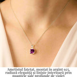 Colier Argint 925 cu Ametist Fatetat - Claritate, Protectie si Liniste Interioara