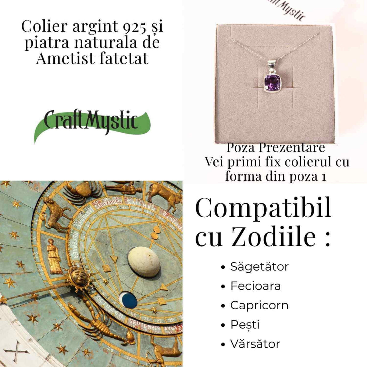 Colier Argint 925 cu Ametist Fatetat Oval - Claritate, Echilibru si Protectie Energetica