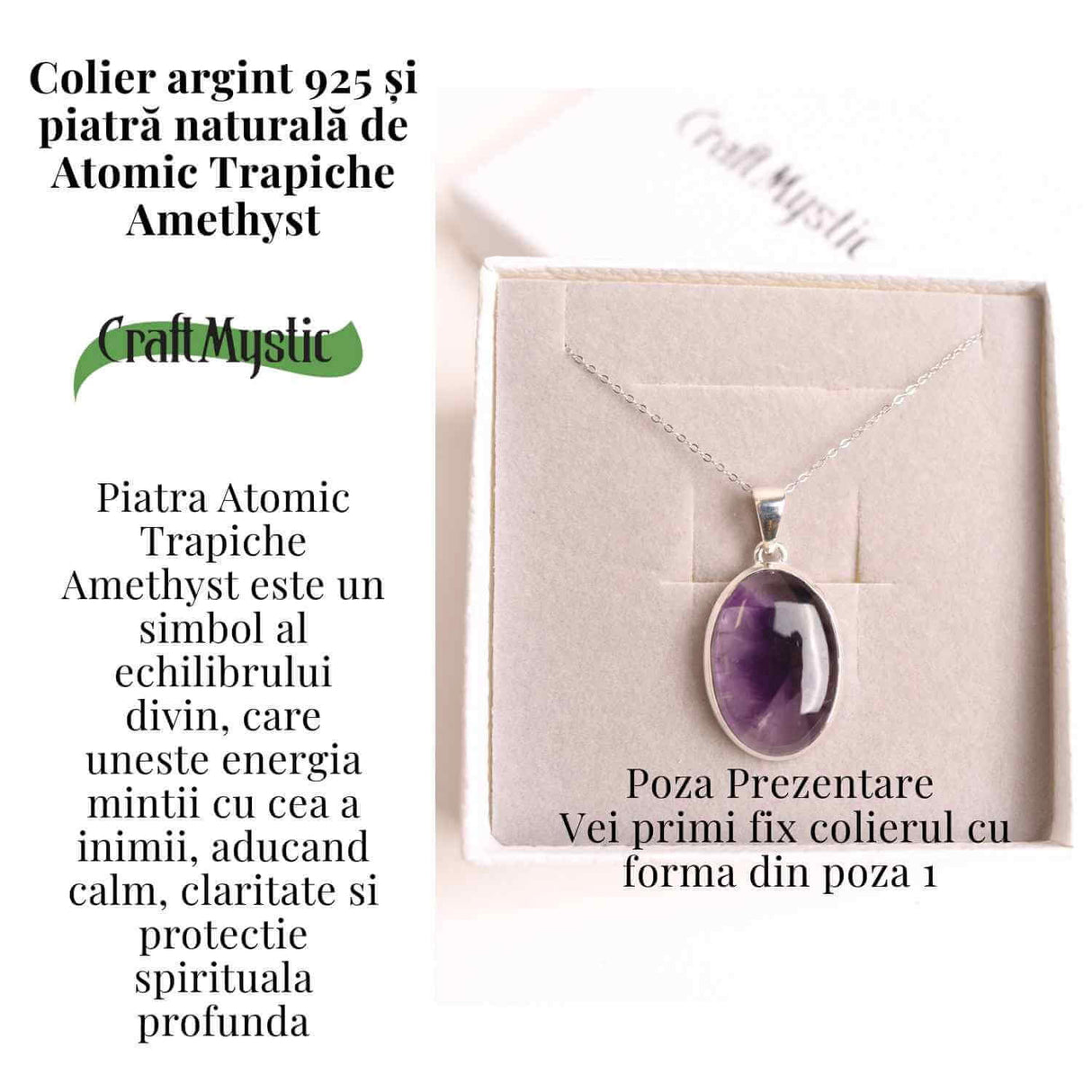 Colier argint 925 cu piatra naturala Atomic Trapiche Amethyst dreptunghiular - Claritate si Echilibru Divin