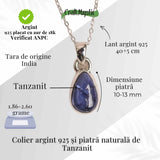 Colier argint 925 cu piatra naturala Tanzanit lacrima - Claritate, Intuitie si Renastere Interioara