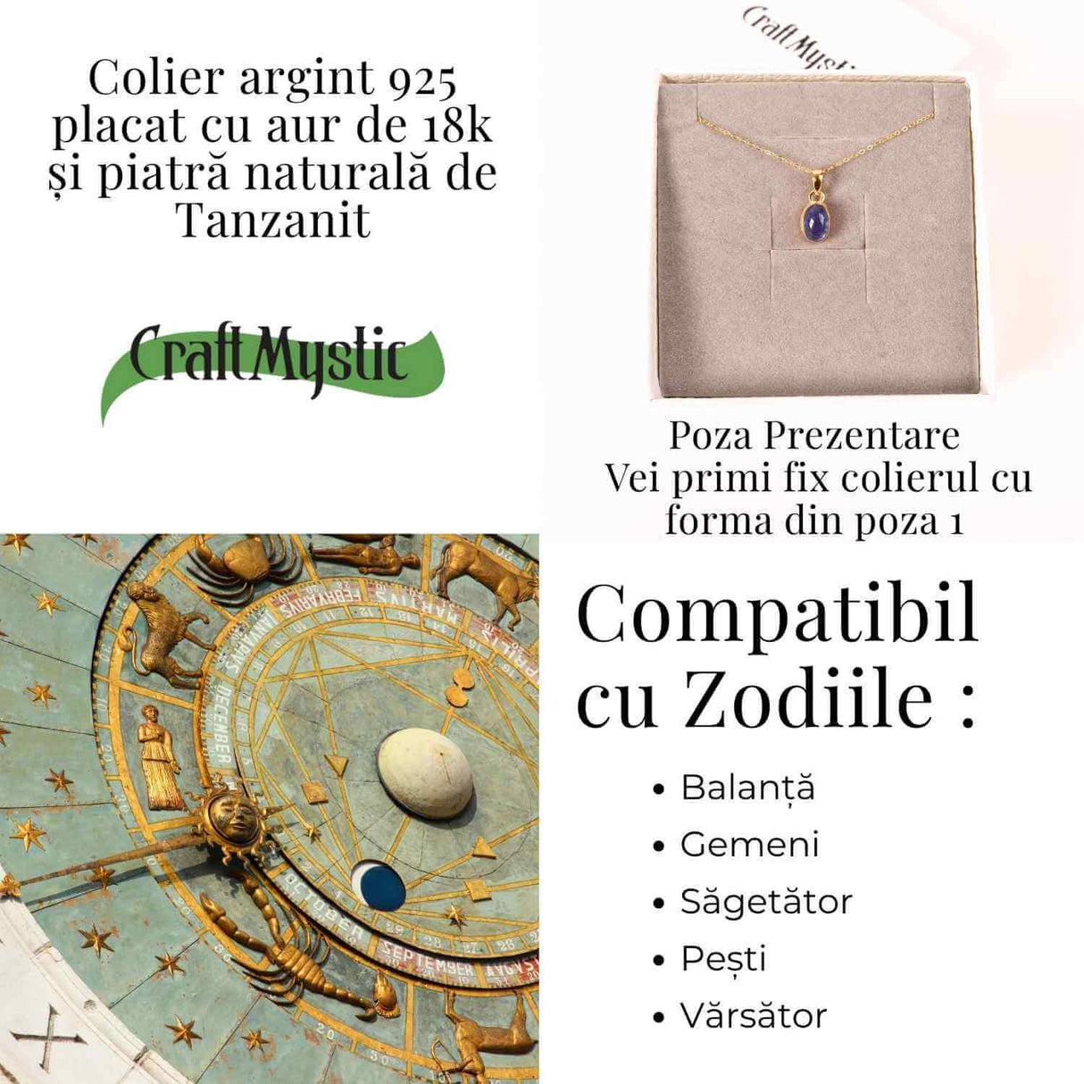 Colier Argint 925 placat cu Aur 18K si Tanzanit Rotund - Claritate si Transformare Interioara