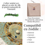 Colier Argint 925 placat cu Aur 18K si Tanzanit Rotund - Claritate si Transformare Interioara