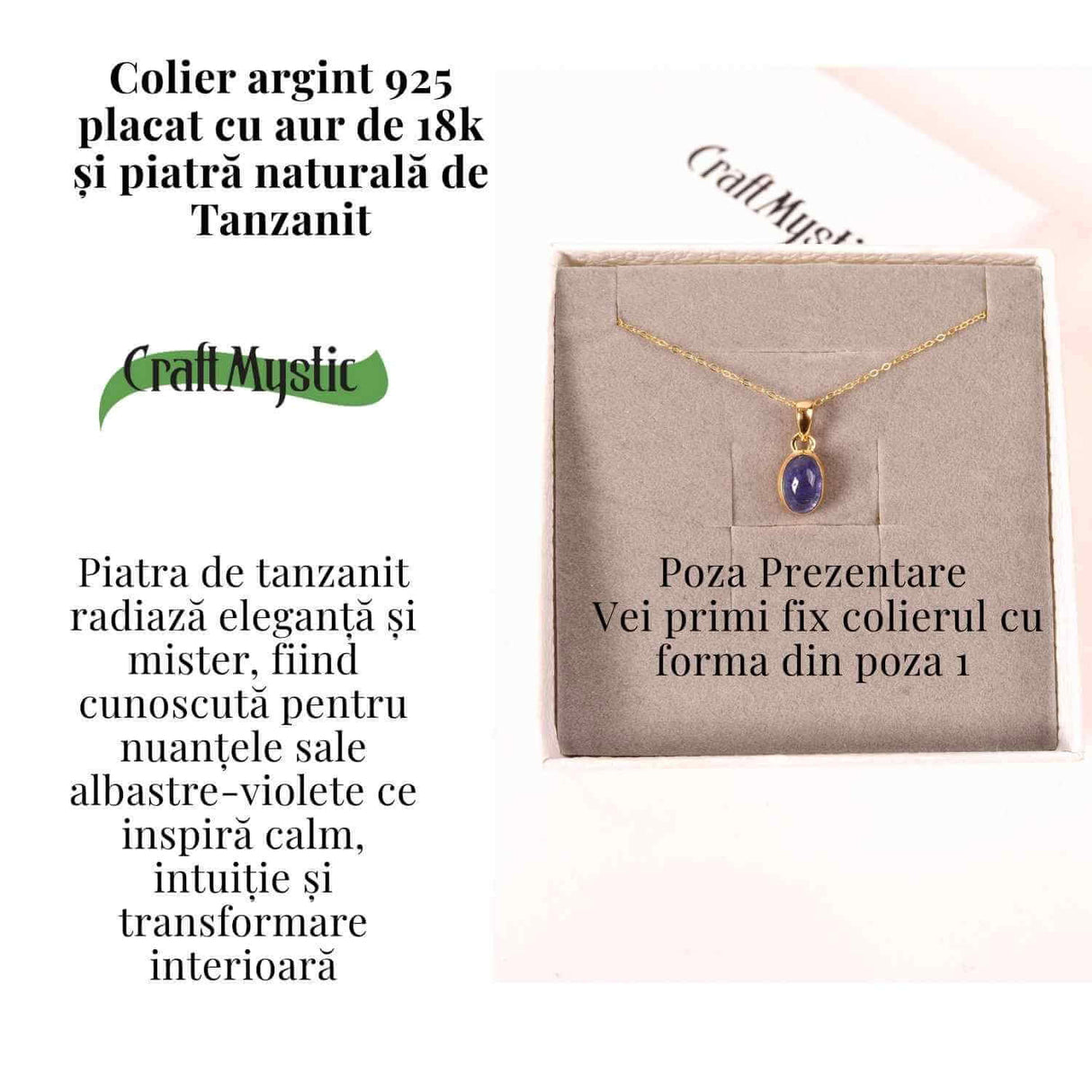 Colier Argint 925 placat cu Aur 18K si Tanzanit Rotund - Claritate si Transformare Interioara