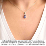 Colier argint 925 cu piatra naturala Tanzanit lacrima - Claritate, Intuitie si Renastere Interioara