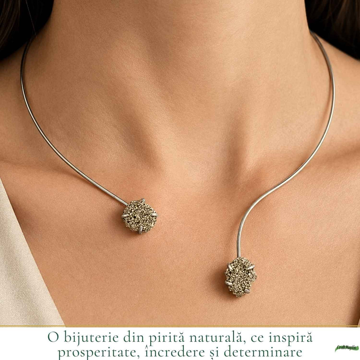 Colier Choker Argintiu cu Pirita Naturala – Prosperitate si Incredere Zilnica