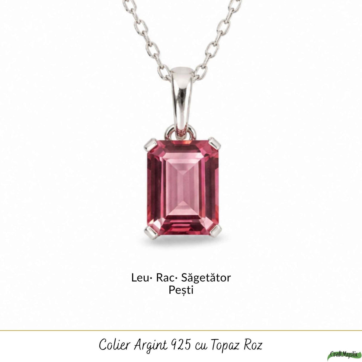 Colier argint 925 cu Topaz Roz forma de dreptunghi – Iubire si echilibru emotional