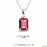 Colier argint 925 cu Topaz Roz forma de dreptunghi – Iubire si echilibru emotional