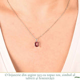Colier argint 925 cu Topaz Roz forma de dreptunghi – Iubire si echilibru emotional