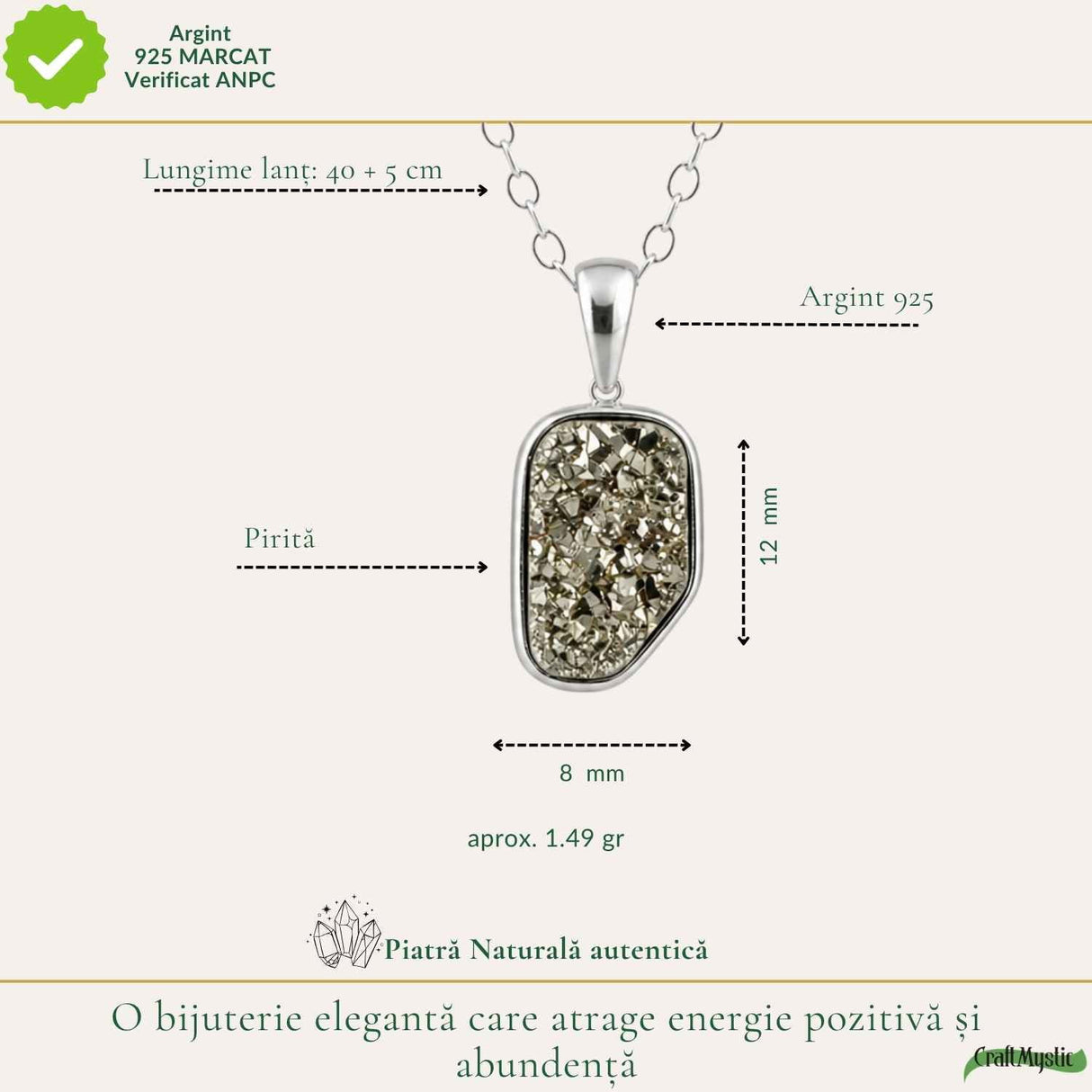 Colier argint 925 cu Pirita neuniform – Prosperitate si protectie energetica