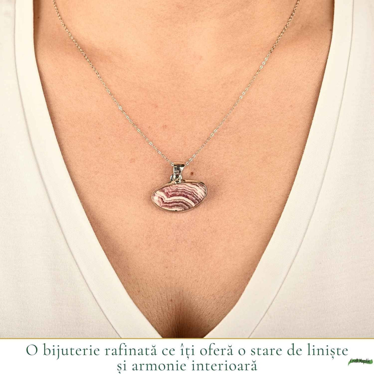 Colier Argint 925 cu Rodocrozit Natural Oval – Armonie si Energie Pozitiva