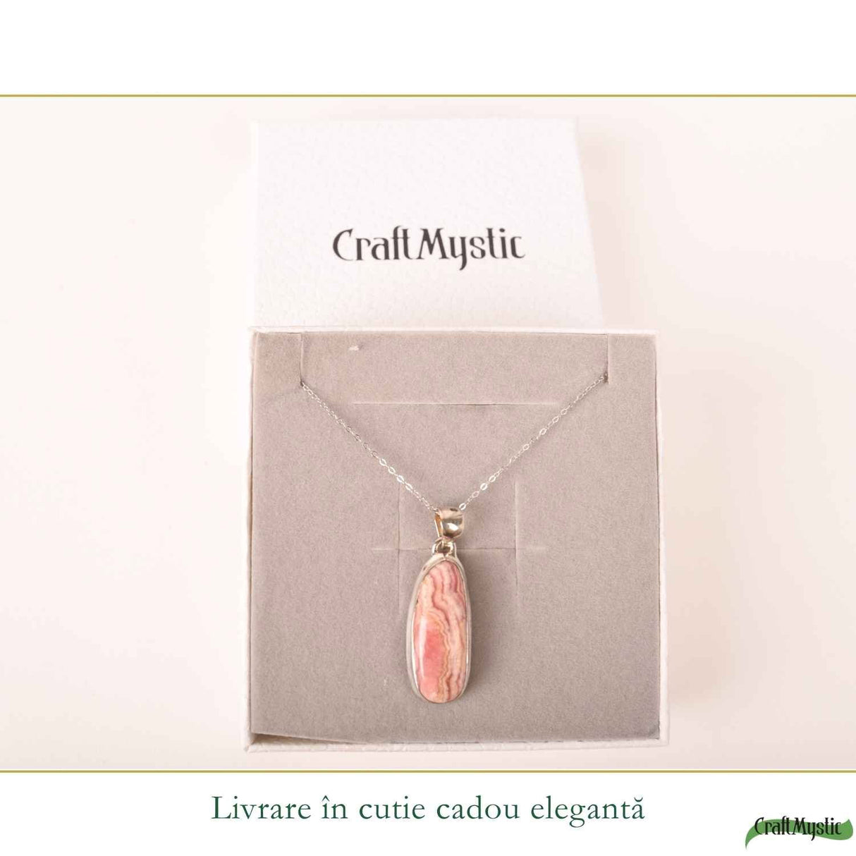 Colier Argint 925 cu Rodocrozit Natural Oval – Echilibru Emotional si Armonie