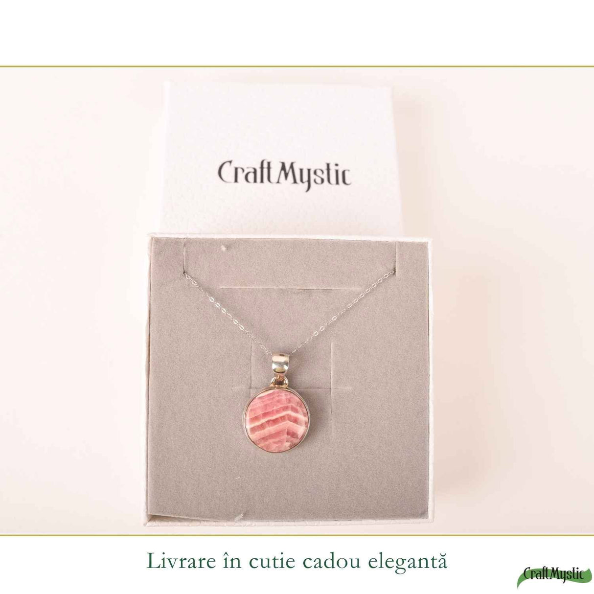 Colier Argint 925 cu Rodocrozit Natural Rotund – Echilibru si Energie Pozitiva