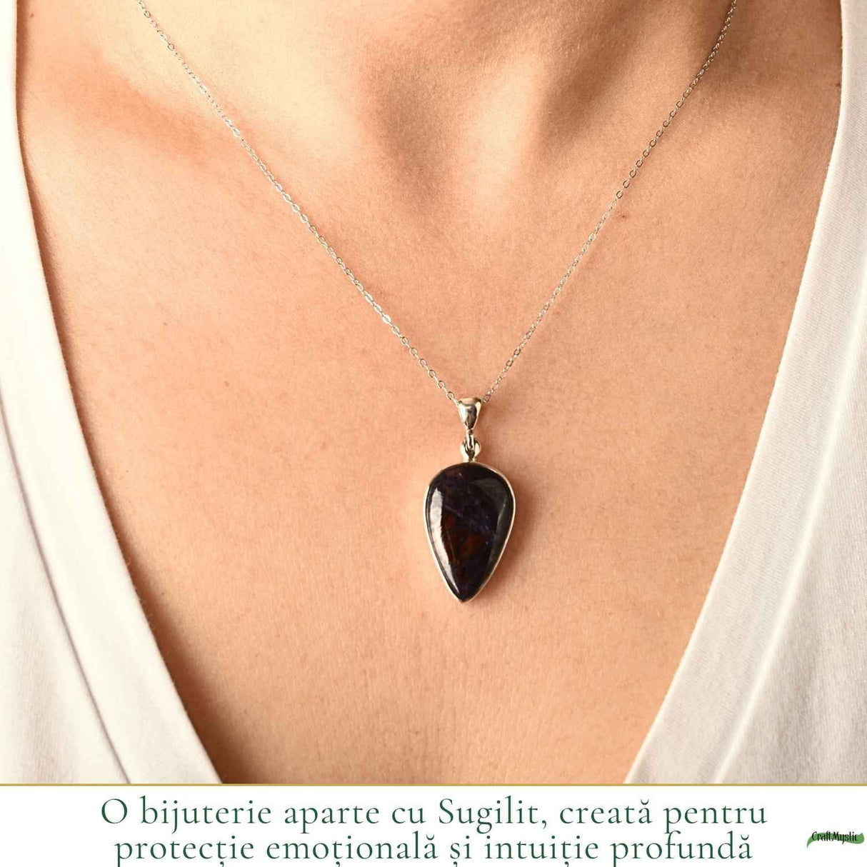 Colier Argint 925 cu Sugilit Lacrima – Protectie Emotionala si Echilibru Spiritual