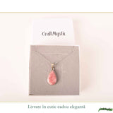 Colier Argint 925 cu Rodocrozit Natural Lacrima – Iubire de Sine si Echilibru Emotional