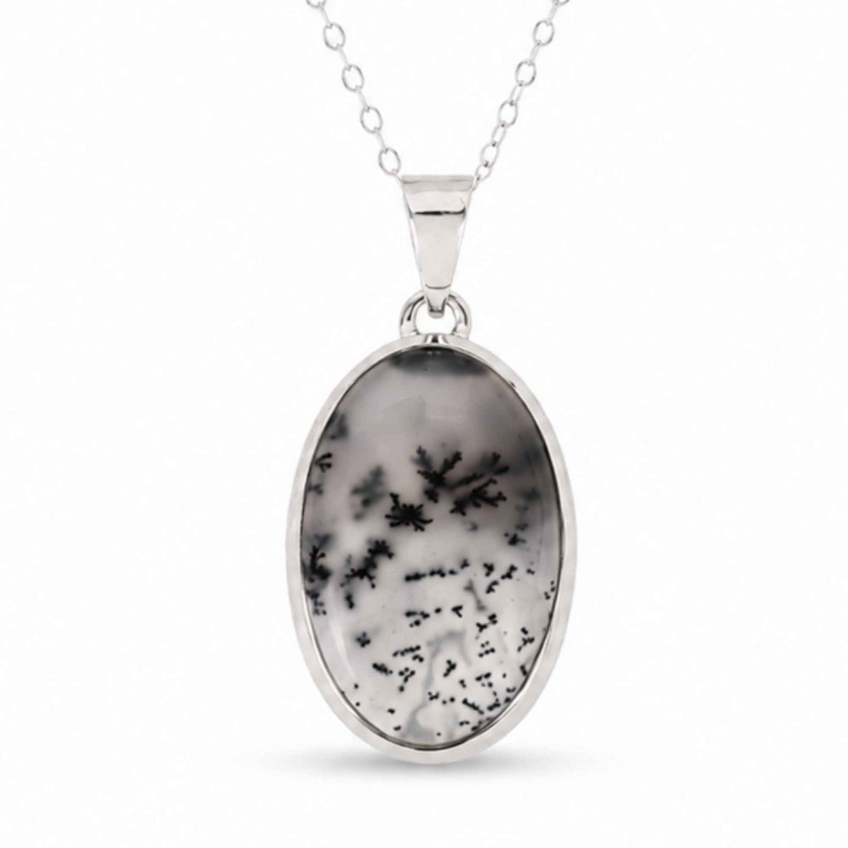 Colier argint 925 cu Opal Dendritic oval – Claritate si echilibru interior