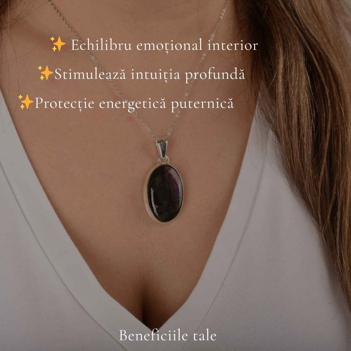 Colier Argint 925 cu Labradorit Violet Oval – Intuitie si Protectie