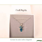 Colier argint 925 cu Topaz Albastru, Apatit si Shattuckit – Claritate si intuitie